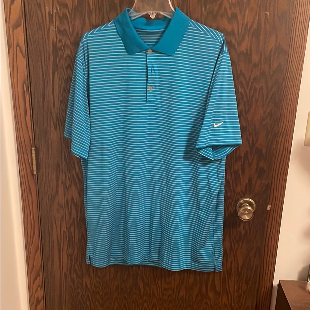 Nike Men's Blue Striped Polo Shirt